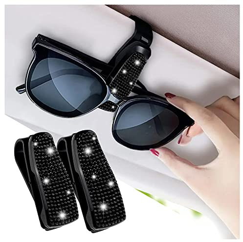 2 Piezas EstráS Brillante Soporte Gafas Coche con Esponja AntiarañAzos,Porta Gafas para Coche Accesorios Coche Interior para Mujeres/NiñAs,Universal Porta Gafas Gadgets Coche (Negro)