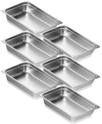 VEVOR Bac Gastronorme GN 1/1 Lot de 6, Récipient Inox pour Bain-marie 0,8 mm d'Épaisseur, Bac Inox Alimentaire 10,7 cm Profondeur, pour Fours à Convection, Réfrigérateurs, Stockage, Restauration