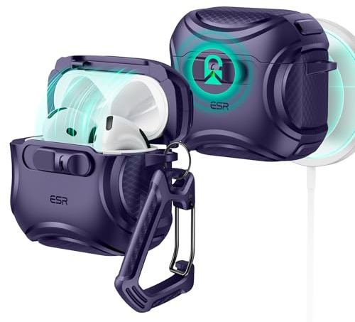 ESR for AirPods 4 Case (2024), Compatible with MagSafe, Purple | Compatible with AirPods 4 Generation Case (2024) (USB-C), Magnetic Lid, Drop-Proof Lock, Easy Open, Cyber FlickLock Series