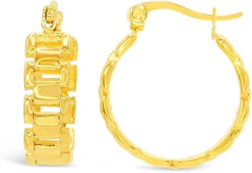 ARS-ARGENTI Creolen Ohrringe Damen Mädchen Sterling Silber 925 Gold 18K - hypoallergen (Luxuriöse Statement Creolen mit Kettendesign AALIYAH Edelstahl 18K vergoldet 20x6mm)