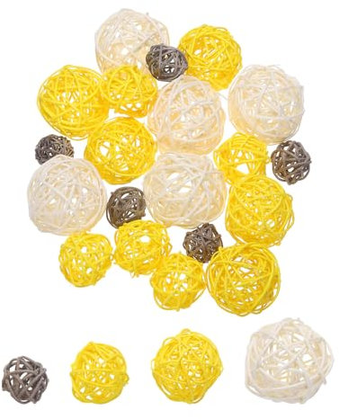 sourcing map 20 Pcs Vase Filler Decorative Balls, 2.4/2/1.6/1.2 White/Yellow/Gray Wicker Rattan Decor, Balls Bowl Fillers for Home Decor,Center Table