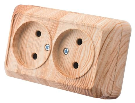 Enchufe de pared que sobresale conjunto,Juego de enchufes eléctricos de pared,Enchufe de pared interior 250V AC 16A,Grano de madera blanco Enchufe doble sin conexión a tierra