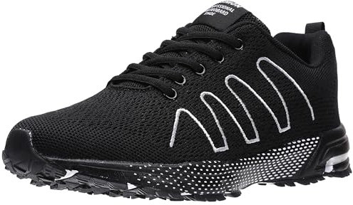 ASHION Turnschuhe Herren Sneaker Laufschuhe Sportschuhe Atmungsaktiv Sneaker Leichte Straßenlaufschuhe,B Schwarz,46 EU