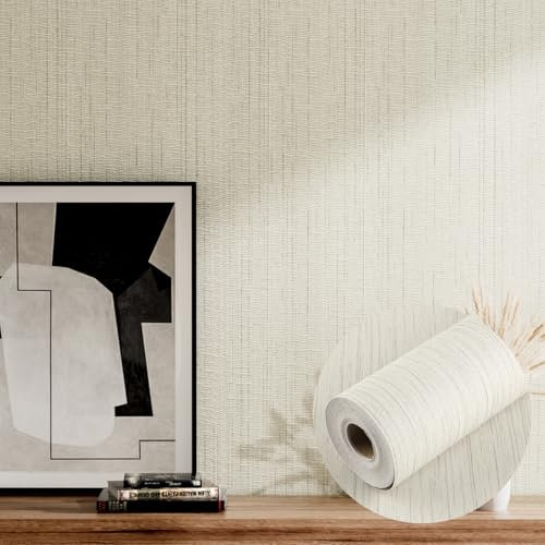 TAPLUX Selbstklebende Tapete Grastuch Beige Grau, Extra Dicke & Wasserfeste Tapeten Leinen Klebefolie, Vintage Möbelfolie Selbstklebend für Schlafzimmer, Wohnzimmer, Küche Wanddeko (60x1000cm)