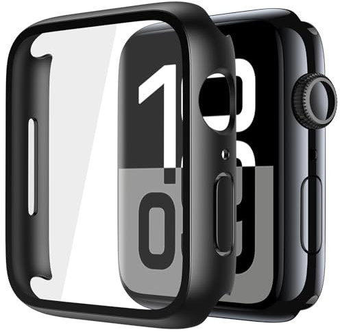 Piuellia 2 Pack Rigid PC Case with Tempered Glass for Apple Watch Series 10 (2024) 46mm, Scratch Resistant Lightweight Screen Protector Cover for iWatch, 2 Textured Black