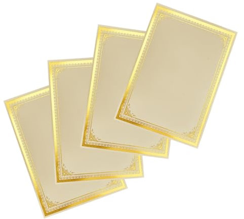 QOWIJEX 4 Blätter A4 Zertifikat Innenseiten Papier Goldenes Urkundenpapier Druckerpapier Goldfolie Urkunden Blanko Zertifikat Leer Zertifikatpapier Goldrand Klebstoff Bronzieren