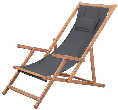 Xichuzi Klappbarer Strandstuhl, Camping-Stühle, Strandsessel, Angelstühle, Strandliege, Beach Chair, Gartenstuhl, Stoff und Holzrahmen Grau