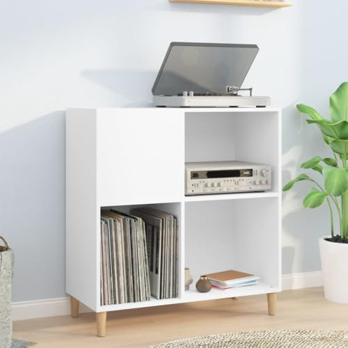 Prissent Meuble Porte-Disques en Bois Multicouche 84,5 x 38 x 89 cm - Meuble TV Bas, Étagère CD, Bibliothèque pour Salon, Rangement Vinyle - Blanc