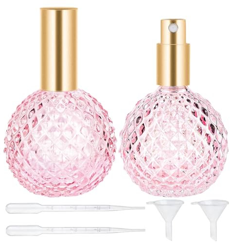 Gsteng 2pcs Pink Vintage Perfume Bottles Empty, 3.4oz 100ml Refillable Glass Perfume Atomizer, Reusable Travel Cologne Dispenser for Liquid Cosmetic Home Decor