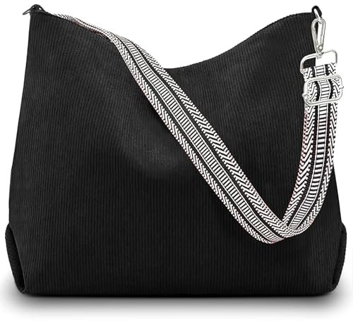 Aucuu Corduroy Tote Bag for Women, Corduroy Shoulder Bags, Large Capacity Hobo Bag with Adjustable Strap, Crossbody Hobo Bag with Zipper, Casual Handbag, Shoulder Bag for Work School Shopping Travel