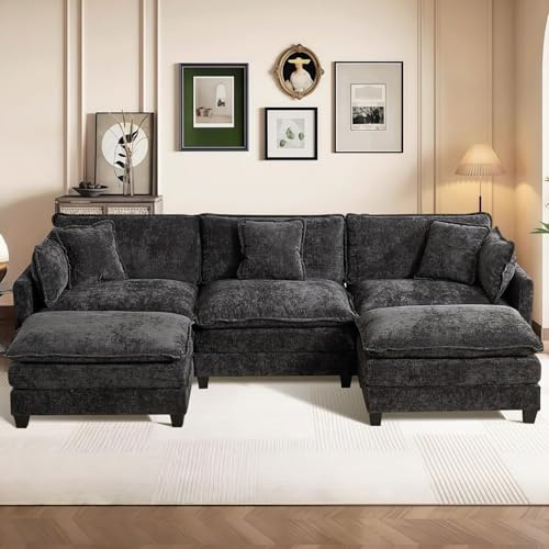 SoarTalent 289cm U-Form 3-Sitzer Sektionalsofa mit 2 Ottomanen, Schwarz