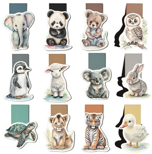 Moosono Lesezeichen Magnetisch Kinder, 12 Stück Tiere Lesezeichen, Mitgebsel Kindergeburtstag, Kinder Einschulung Geschenk Kleine Geschenke für Jungen, Mädchen, Studenten und Buchliebhaber