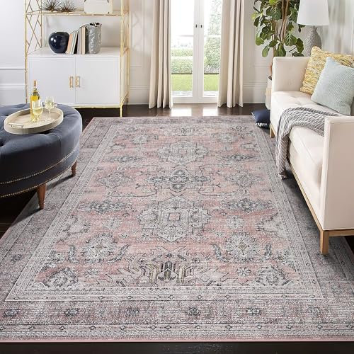 GlowSol Waschbarer Teppich, 25,4 x 33 cm, traditioneller Teppich, große Fläche, rutschfest, weich, Schlafzimmerteppich, unter dem Bett, neutraler Vintage-Stil, Landhaus-Teppiche für Esszimmer, Tisch,
