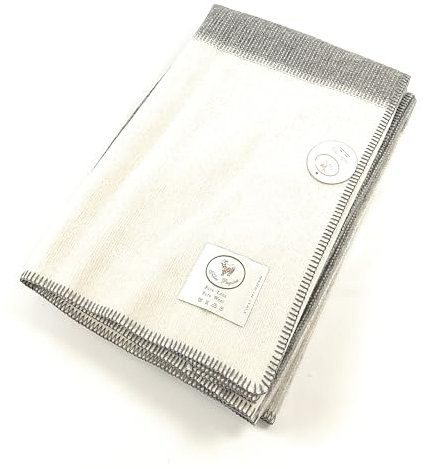 OLIVER Plaid 100% reine Wolle, 180 x 140 cm (Farbe 1 Streifen hellgrau/dunkelgrau)