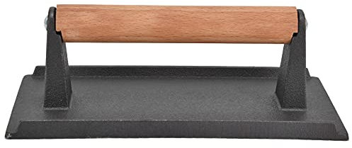 Tomotato Cast Iron Grill Press, Flat Heavy Weight Chef Press Cast Iron Smashed Burger Press with Wooden Handle for Grill Burgers Bacon Bread Pie Meat Steak