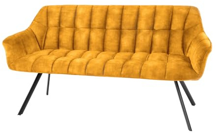 Riess Ambiente Sitzbank Papillon - 165cm - senfgelb - Samt Metall-Gestell | montiert geliefert, hohe Belastbarkeit, hoher Komfort, Armlehnen, Ziersteppung, modernes Design, angenehme Haptik
