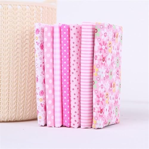 Baumwollstoff für Patchwork, Nähen, Scrapbooking, Quilten, Blumen-Punktmuster, Handwerk und Hobby, Stoffkunst und Nähen, 25 x 25 cm, Rosa, 7 Stück