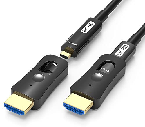 YIWENTEC HDMI Fibre Optic Cable HDMI 2.1 Cable 48 Gbps High-Speed Cable of 8K @ 60Hz 4K @ 120Hz Support Dolby Dynamic HDR HDCP 2.3 Earc with Micro HDMI Pull Type (20M)