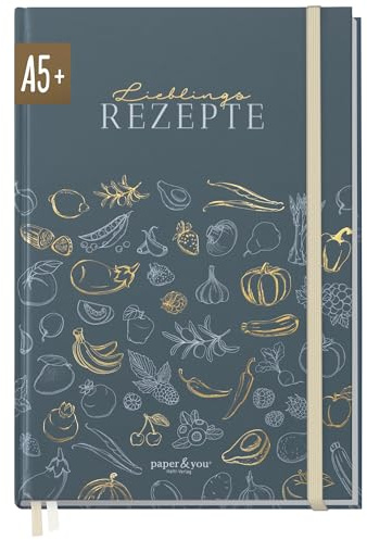Häfft paper&you® Rezeptbuch zum Selberschreiben A5 + für 62 Rezepte | 1 Doppelseite pro Rezept, DIY Kochbuch / Backbuch mit Index & extra starkem 120g/m²-Papier Good Food