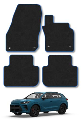 CUPRA Terramar (2024+) Carpet Car Mats | Blue Edge Trim Tailored Fit Floor Mats Full Coverage Protection Accessories Easy Clean Anti Slip Made in the UK