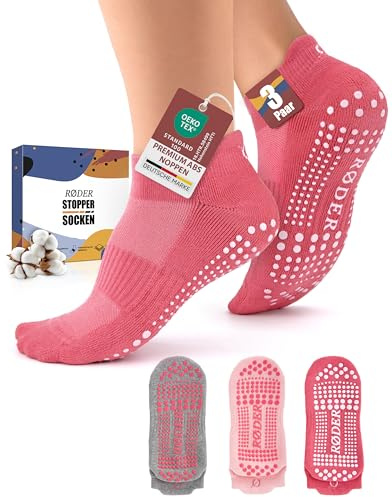 RØDER 3 Paar Stoppersocken Herren & Damen – Rutschfeste Antirutschsocken mit langlebigen ABS‑Noppen – Yoga, Pilates & Barfußsocken – Hausschuhe & Gymnastik Socken (Pack 1/39-42)