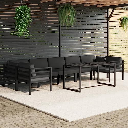 Qnhdfrt Garten Lounge Set aus Aluminium Anthrazit Modulares 8 teiliges Outdoor Sofa Set mit Tisch und Kissen für Balkon Terrasse Garten