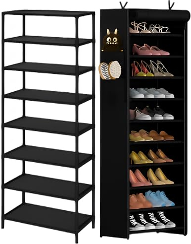 GBone Scarpiera Slim – Porta Scarpe Salvaspazio 11 Ripiani con Copertura, Fissaggio a Muro, Capienza 22 Paia, Design Nero Opaco Elegante per Casa e Ingresso.