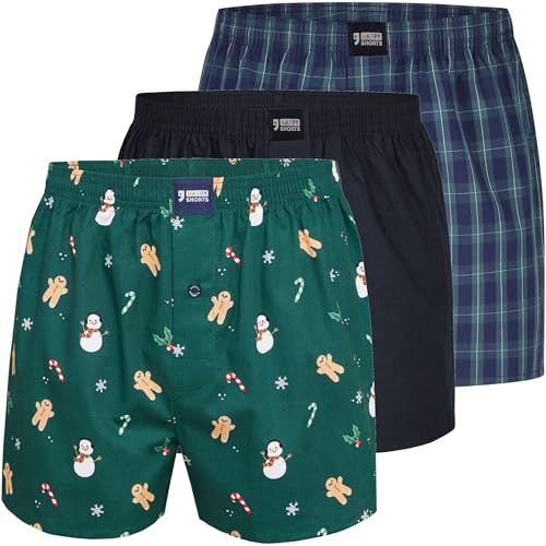Happy Shorts Herren Weihnachts-Webboxer 3er Pack aus 100% Baumwolle mit Center Seam und moderner Passform