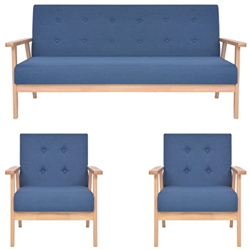Teenpull 3-TLG. Sofagarnitur Stoff Blau, Wohnzimmer Couch Set, Bequemes Sofa mit Holzrahmen, Polstergarnitur für Zuhause, Langlebige Möbel