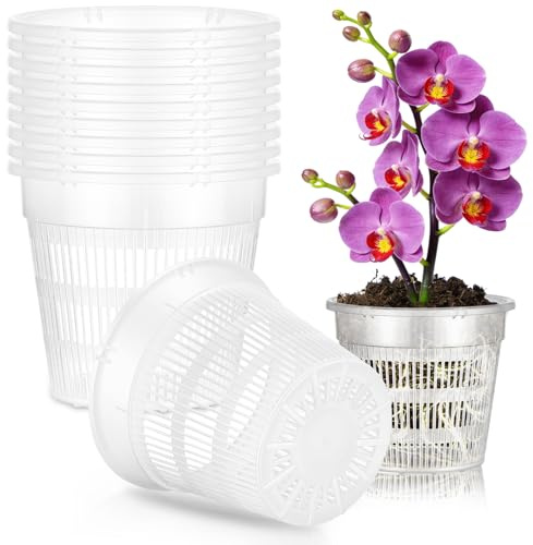 AOOWU Macetas de Plástico, 10 PCS Macetas Transparentes para Orquídeas Macetas con Agujeros Macetas, Macetas Plántulas de Flores y Plantas para Balcón Interior y Exterior (Trasparente, ⌀ 11cm H 10cm)