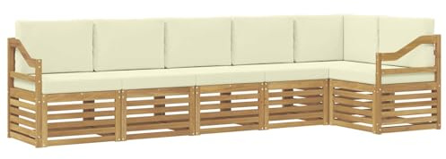 vidaXL Ecksofa Set mit Kissen 6 pcs Weiß und Creme Massivholz Akazie, Garten, modernes Outdoor-Sofa, Eckmöbel, Lounge für die Terrasse, gemütliches Sitzset