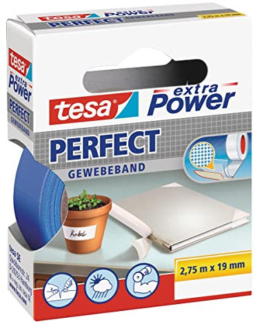 3x tesa® extra power perfect Gewebeklebeband blau / je 2,75m x 19mm / 56341-00021/ z.B zum basteln, reparieren, bündeln usw./ klebestark