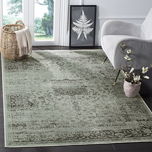 SAFAVIEH Vintage Collection Accent Rug - 4' x 5'7, Spruce, Oriental Medallion Distressed Viscose Design, Ideal for High Traffic Areas in Entryway, Living Room, Bedroom (VTG113-2111)