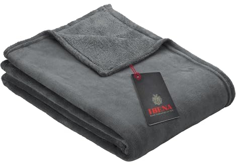 Ibena Kuscheldecke Olbia 130x180 cm - flauschig, warm & waschbar, Fleecedecke dunkelgrau einfarbig