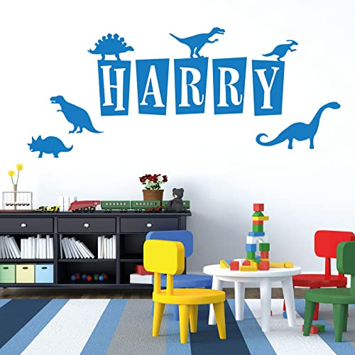 Kunstvolle Wand-Aufkleber mit personalisiertem Namen – Dinosaurier, Dinos, T-Rex, Apatosaurus – [einfach Nachricht uns mit dem Namen. ], ocean, M 580 x 150 mm