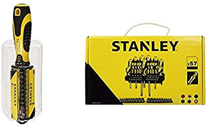 STANLEY STHT0-70885 - Destornillador multipuntas, incluye 33 puntas + STANLEY STHT0-62143 - Set de 57 piezas, destornilladores y puntas de destornillador