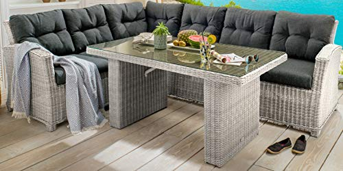 Destiny Loungegruppe Riviera Vintage Weiß Lounge Sitzgruppe Sofaset Polyrattan Rattan Ecklounge