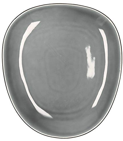 Van Well Essteller flach I edle Geschirr-Serie Elements I glasiertes Steingut grau-schwarz I Speise-Teller modern eckig I Steingut-Teller 27 cm I Großer Teller schwarz I Geschirr-Set einzeln