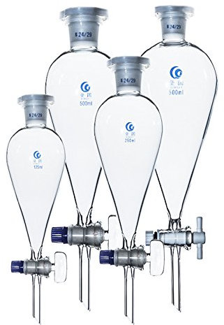 Embudo separador de cristal en forma de pera, embudo separador de laboratorio, cristal de borosilicato, embudo separador, química, laboratorio, equipo de 3, cristal de borosilicato, 500 ml, 24 juntas