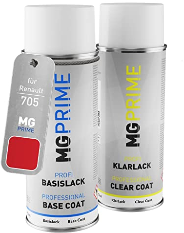 MG PRIME Autolack Sprühdosen Set für Renault 705 Rouge/Red Basislack Klarlack Spraydose 400ml