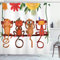 ABAKUHAUS AFFE Duschvorhang, Tiere sitzen AST, Stoffliches Gewebe Badezimmerdekorationsset mit Haken, 175 x 220 cm, Orange Braun