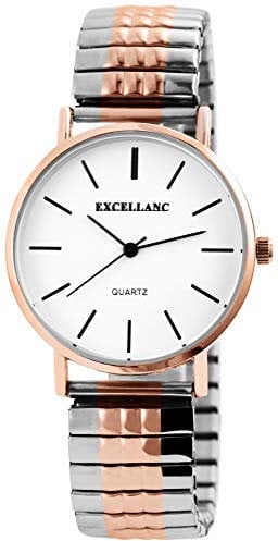 Excellanc Damen - Uhr Weiß Silberfarbig Rosègoldfarbig Analog Quarz Metall Zugband Armbanduhr 1700036