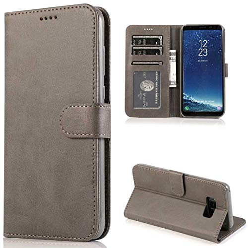 CTIUYA Schutzhülle für Samsung Galaxy S8, Hülle Handyhülle Leder Klapphülle Handytasche Flip Brieftasche Schutzhülle Magnet Wallet Case Tasche Lederhülle für Samsung Galaxy S8,Grau