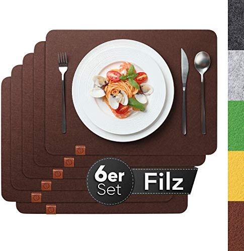 Sidorenko Edles Platzset aus Filz - 6er Set braun - Tischset Abwischbar 44x32 cm Filzuntersetzer - abwaschbare Tischuntersetzer Platzdeckchen - Untersetzer Filzmatte