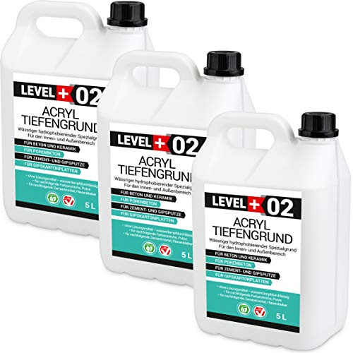 LEVEL PLUS 02 Tiefengrund 15 L Acrylbasis Tiefgrund Grundierung Innen | Aussen Verfärbungsfrei Verarbeitungsfertig Tiefeindringend Haftvermittler