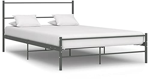 vidaXL Bettgestell Bett Metallbett Schlafzimmerbett Doppelbett Bettrahmen Schlafzimmermöbel Ehebett Lattenrost Grau Metall 160x200cm