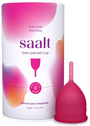 Saalt Teen Cup – Reusable Period Cup – Made for Comfortable, Leak-Free Protection Up to 12 Hours – BPA & Latex Free – Includes Cup & Carry Bag - Wild Rose