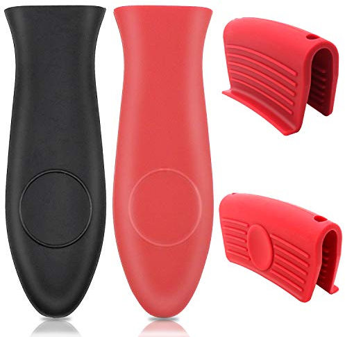 4 Pieces Silicone Hot Handle Pot Holder and Assist Handle Holder Cast Iron Skillet Handle Cover Skillets Handles Grip Sleeve for Cast Iron Pot Woks Frying Pans Griddles Skillets Oven Cookware