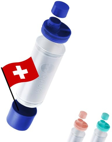 UNDA Multifunktionsflasche 3in1, Blau: Trinkflasche (550 ml) BPA frei & auslaufsicher, Wasserflasche spülmaschinengeeignet, Getränkeflasche ideal für Outdoor, Flasche/Becher/Aufbewahrung (150 ml)