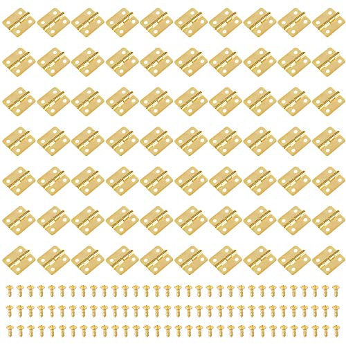 Iyowei 70 Pcs Small Hinges, 18x16mm Antique Mini Drawer Hinges for DIY Jewelry Boxes, Gold